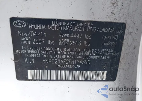 2015 Hyundai Sonata Se from USA, damaged, VIN 5NPE24AF2FH124390